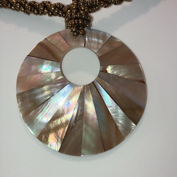 Gold Beaded Dangling Shell Necklace - Picture 3 of 7